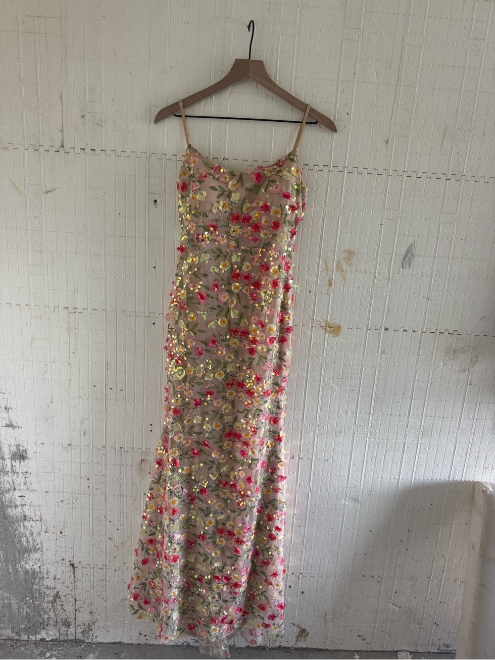 Sheer Floral Embroidered Slip Dress in Nude Pink